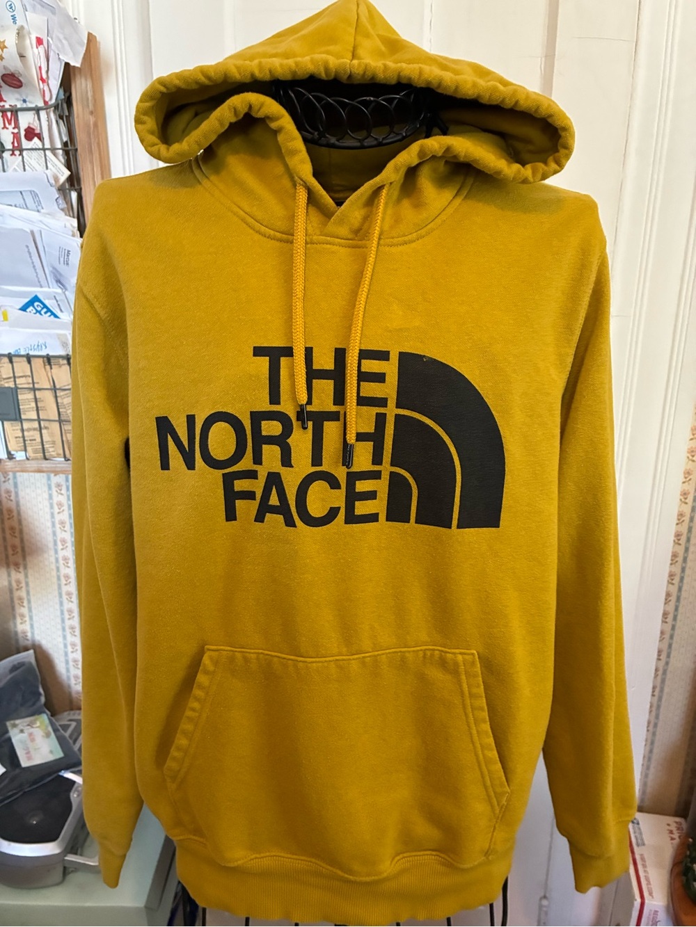 The North Face Men's Size M Mustard Hoodie with Black Logo